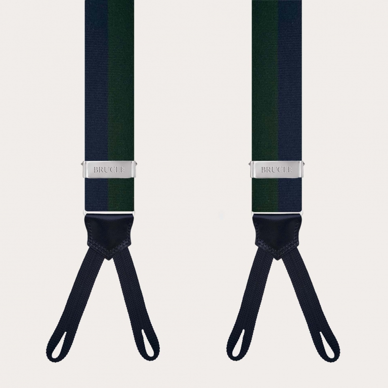 Men’s green and blue striped suspenders with buttonholes