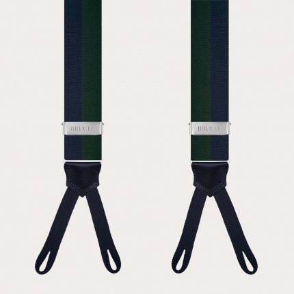 Men’s green and blue striped suspenders with buttonholes