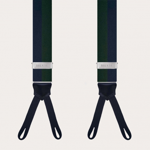 Bretelle uomo a righe verdi e blu con asole per bottoni