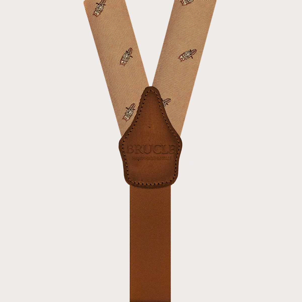 Bretelles homme en soie dorée motif hiboux clip ou boutons