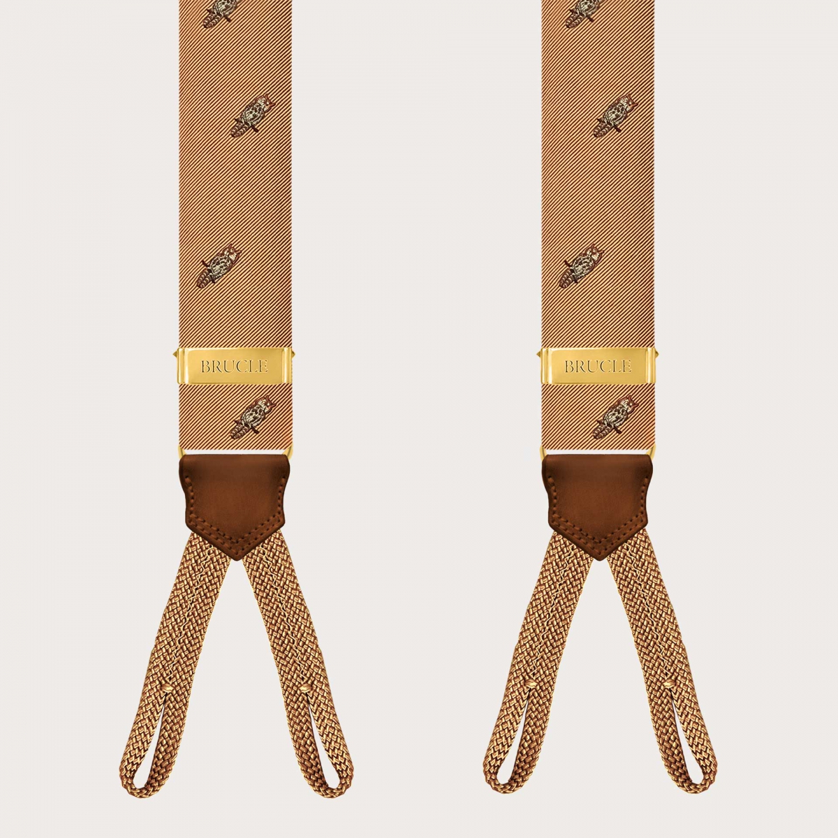 Men’s silk suspenders with golden owl and button loops