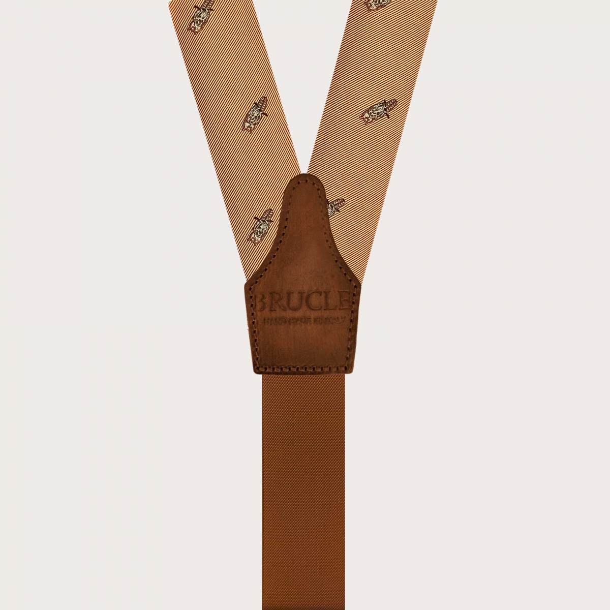 Men’s silk suspenders with golden owl and button loops