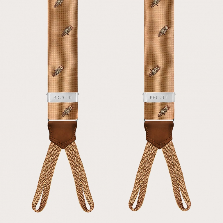 Men’s silk suspenders with golden owl button loops