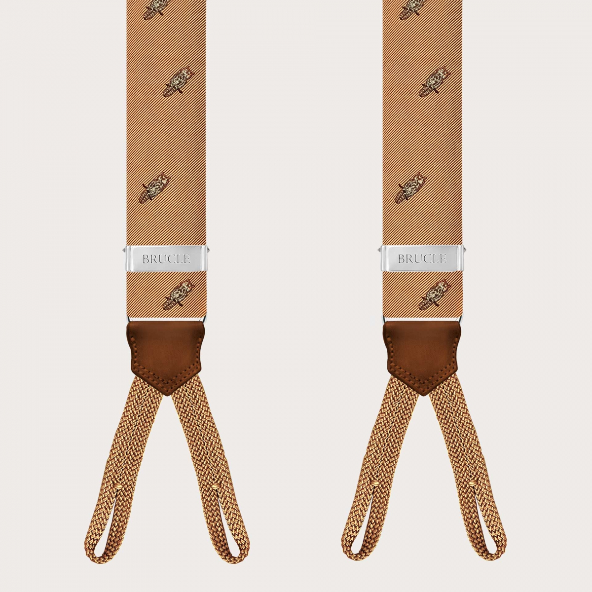 Men’s silk suspenders with golden owl button loops