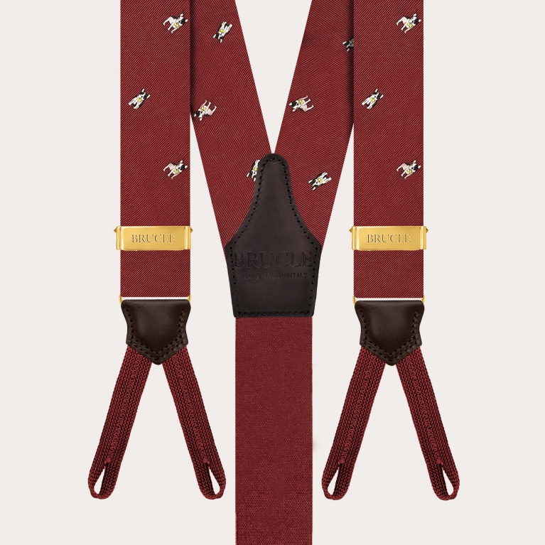 Tirantes burdeos de seda jacquard con bulldogs franceses para botones