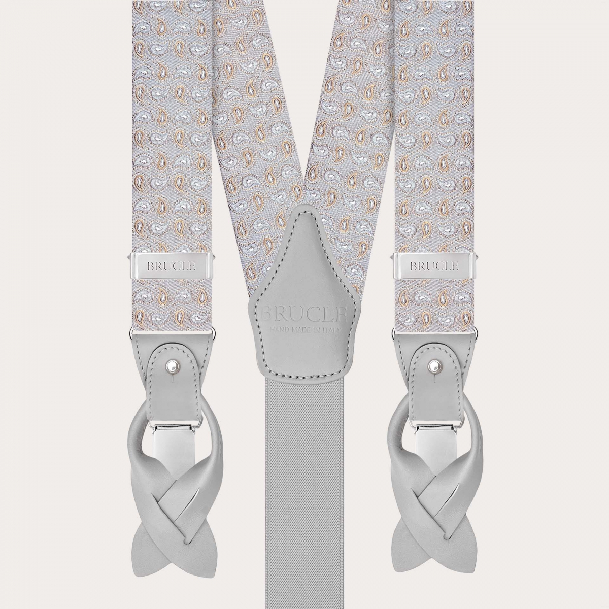 Bretelles homme en soie grise à motif cachemire