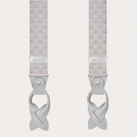 Men’s grey silk suspenders with paisley pattern