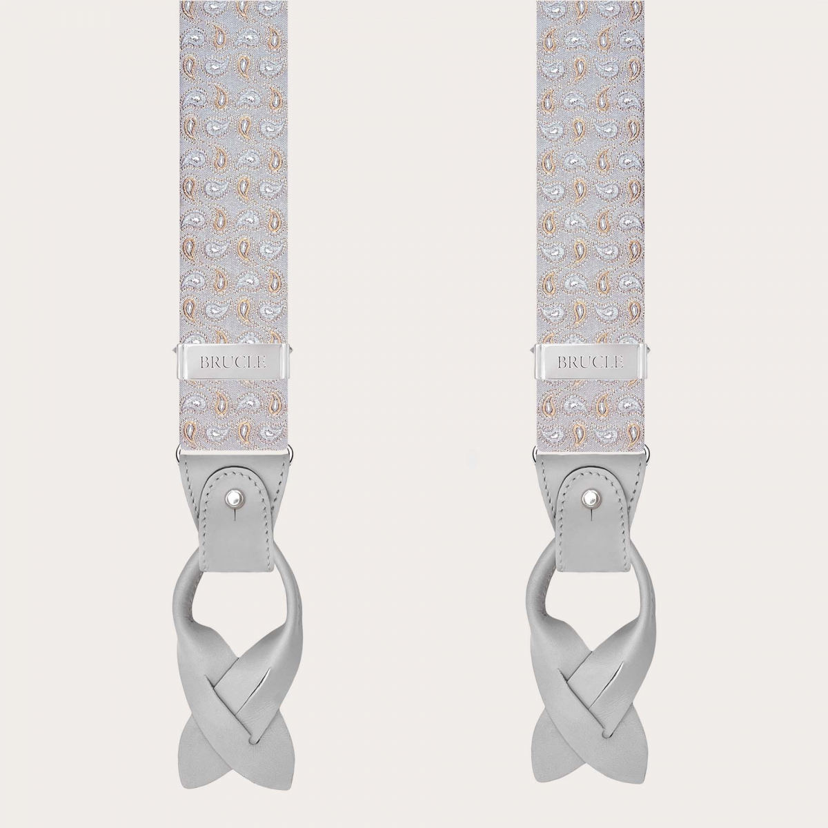 Graue Herrenhosenträger aus Seide mit Paisley-Muster