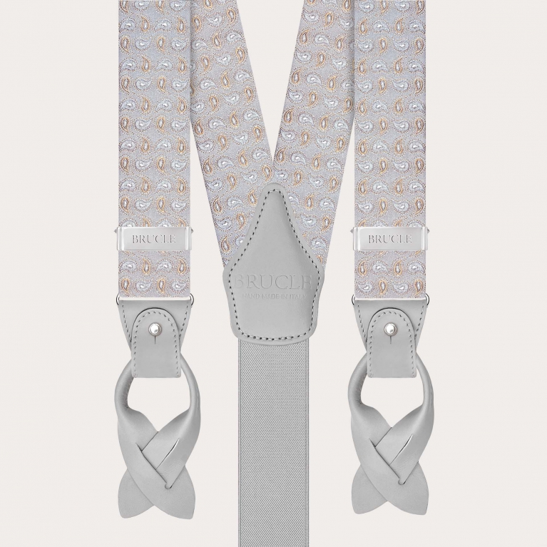 Graue Herrenhosenträger aus Seide mit Paisley-Muster