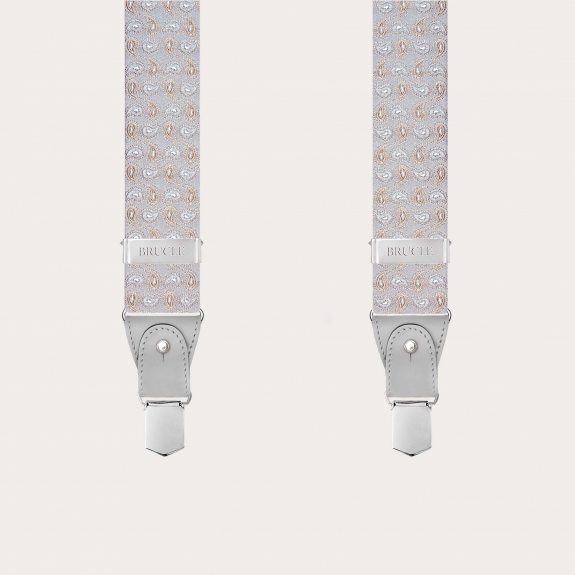 Men’s grey silk suspenders with paisley pattern