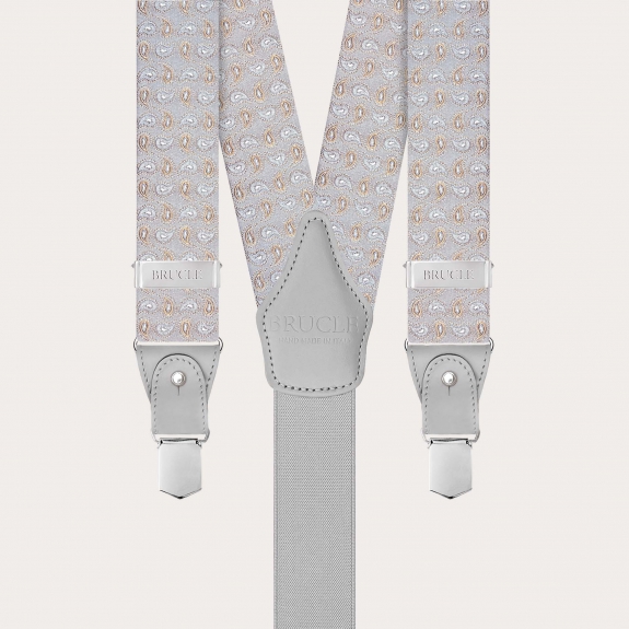 Graue Herrenhosenträger aus Seide mit Paisley-Muster