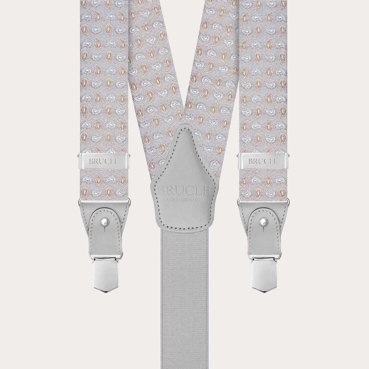 Graue Herrenhosenträger aus Seide mit Paisley-Muster