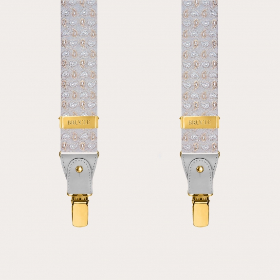 Bretelle grigie in seta fantasia cachemire con clip oro