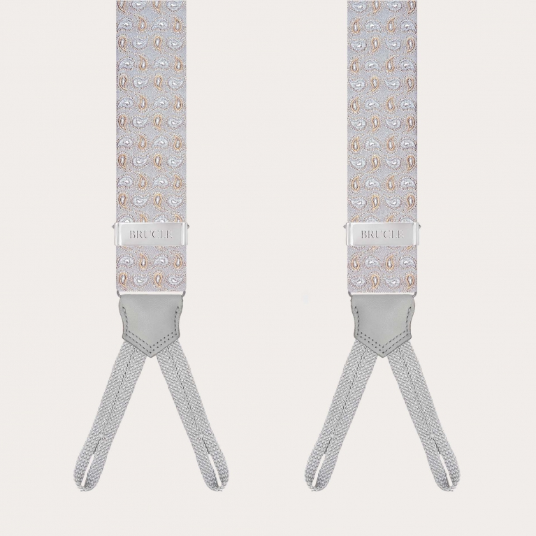Grey silk paisley suspenders with button loops