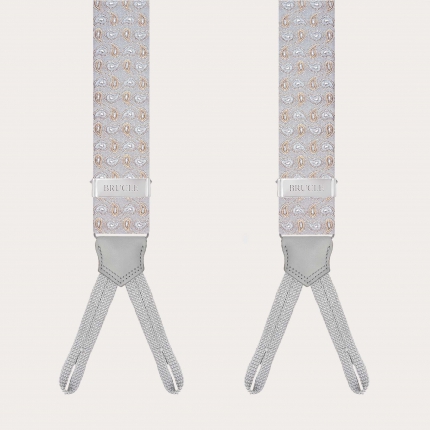 Grey silk paisley suspenders with button loops