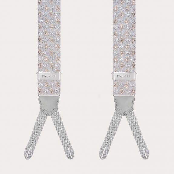 Grey silk paisley suspenders with button loops