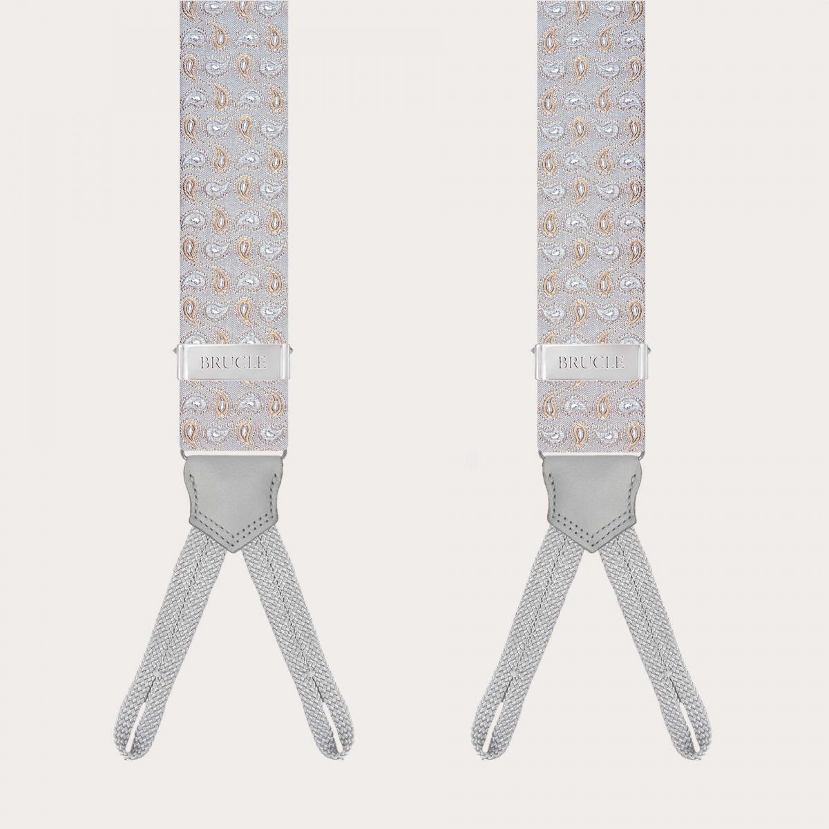 Graue Seidenhosenträger mit Cachemire-Muster und Knopfschlaufen