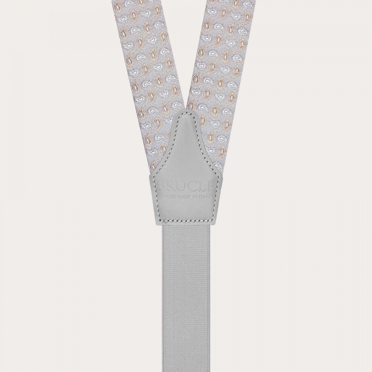 Grey and gold silk paisley suspenders for buttons