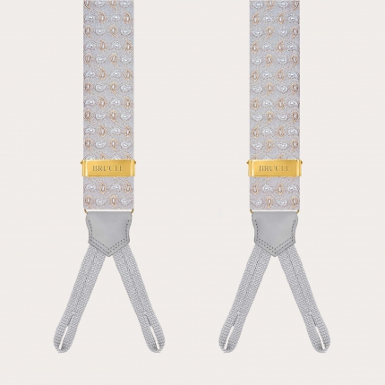 Grey and gold silk paisley suspenders for buttons