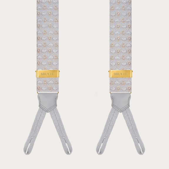 Grey and gold silk paisley suspenders for buttons