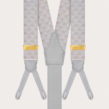 Grey and gold silk paisley suspenders for buttons