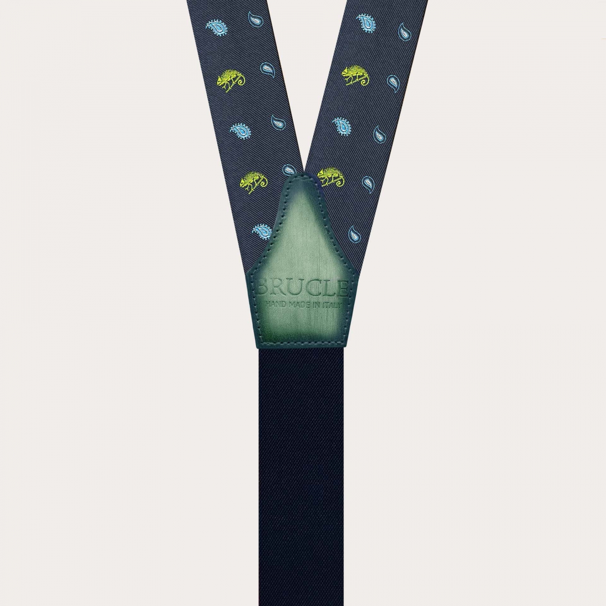 Bretelle oro in seta fantasia camaleonti per bottoni