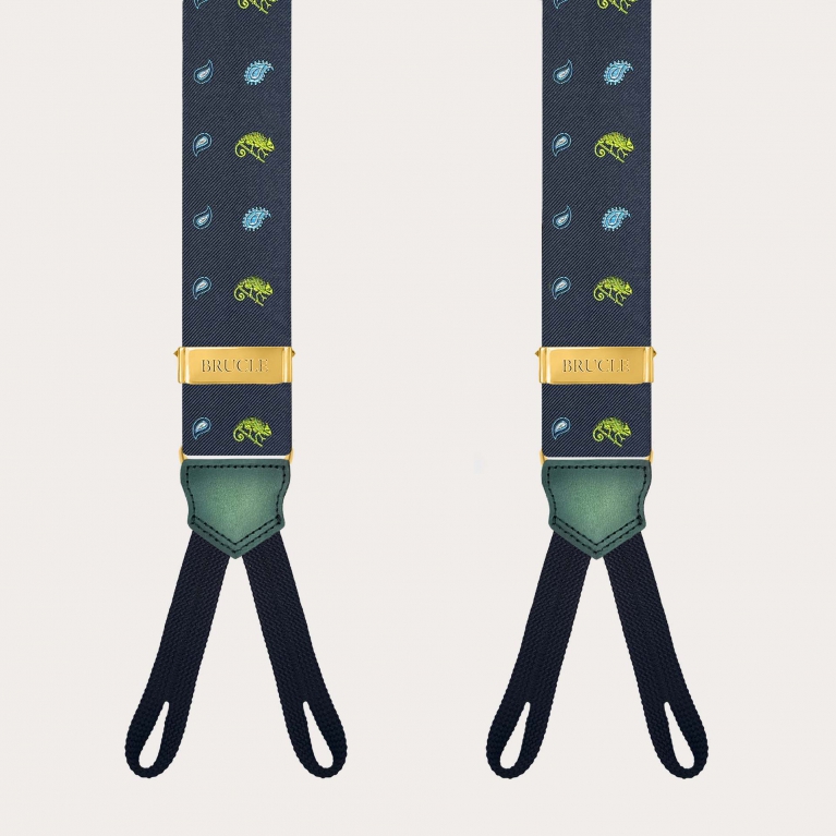 Men’s silk suspenders with chameleon pattern for buttons