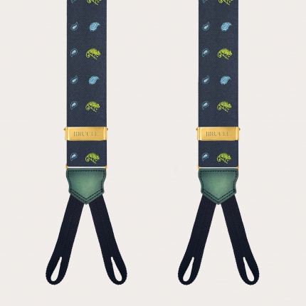 Men’s silk suspenders with chameleon pattern for buttons