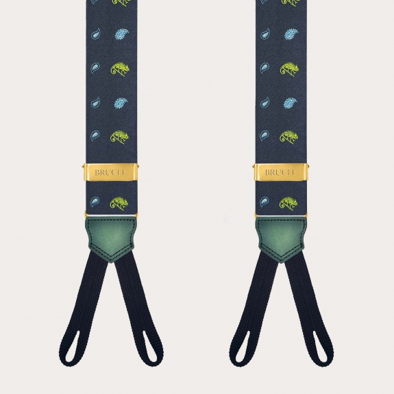 Goldene Seidenhosenträger mit Chamäleon-Muster für Knöpfe