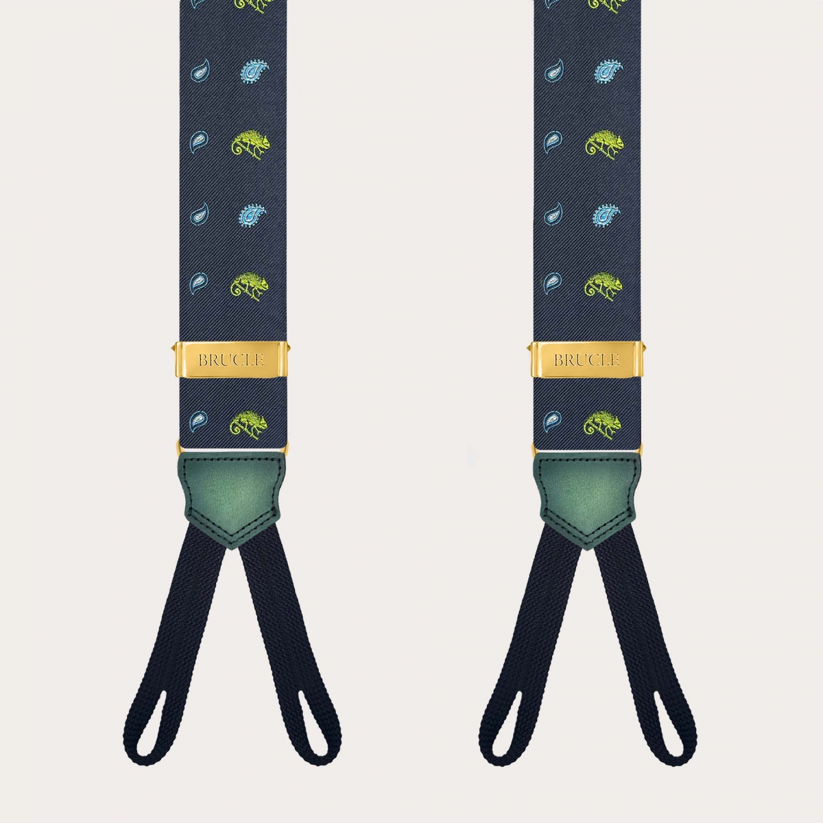Men’s silk suspenders with chameleon pattern for buttons