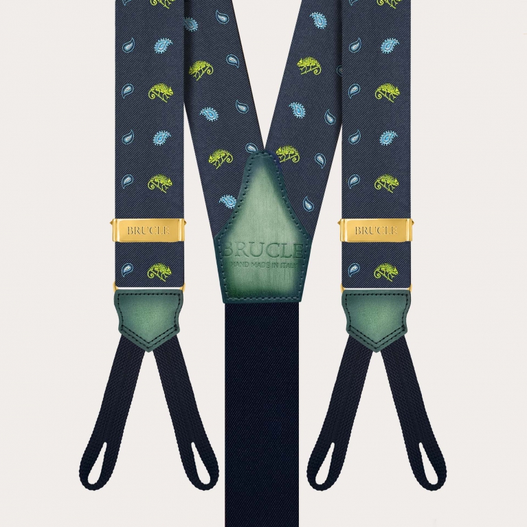 Men’s silk suspenders with chameleon pattern for buttons