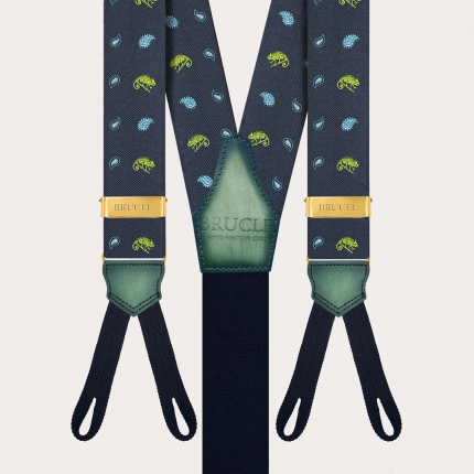 Men’s silk suspenders with chameleon pattern for buttons