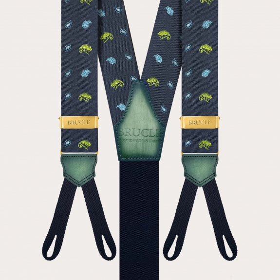 Men’s silk suspenders with chameleon pattern for buttons