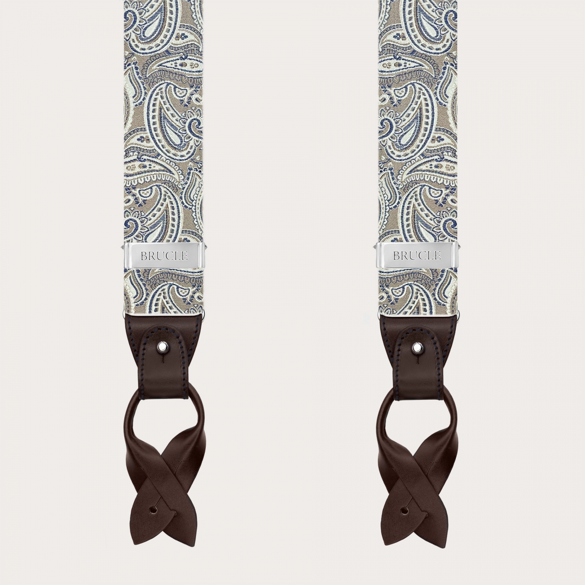 Elegant paisley silk suspenders in taupe
