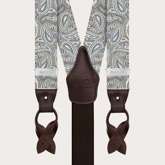 Elegantes tirantes de seda paisley en color topo