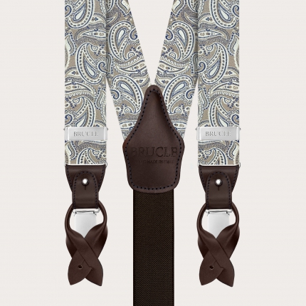 Elegantes tirantes de seda paisley en color topo