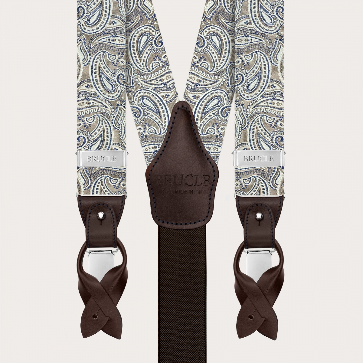 Elegante Hosenträger aus Paisley-Seide in Taupe