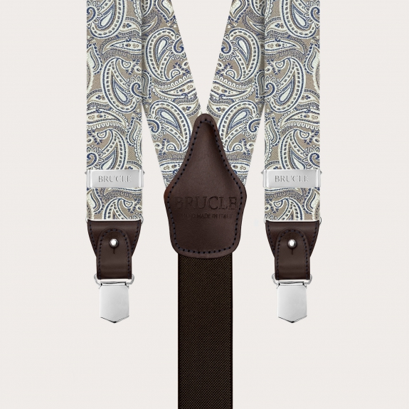 Elegantes tirantes de seda paisley en color topo