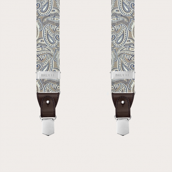 Elegantes tirantes de seda paisley en color topo