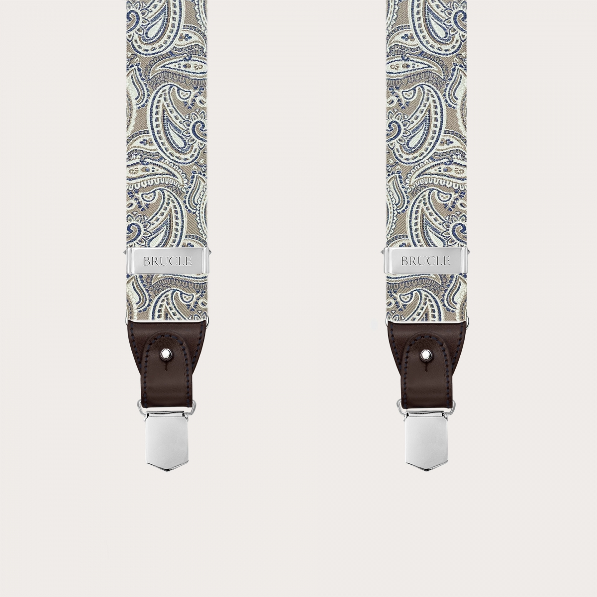 Elegante Hosenträger aus Paisley-Seide in Taupe