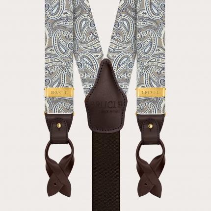 Tirantes de hombre en seda paisley color topo con clips dorados