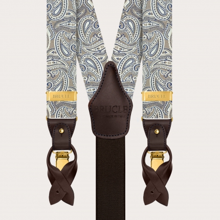 Bretelle uomo paisley tortora in seta con clip oro