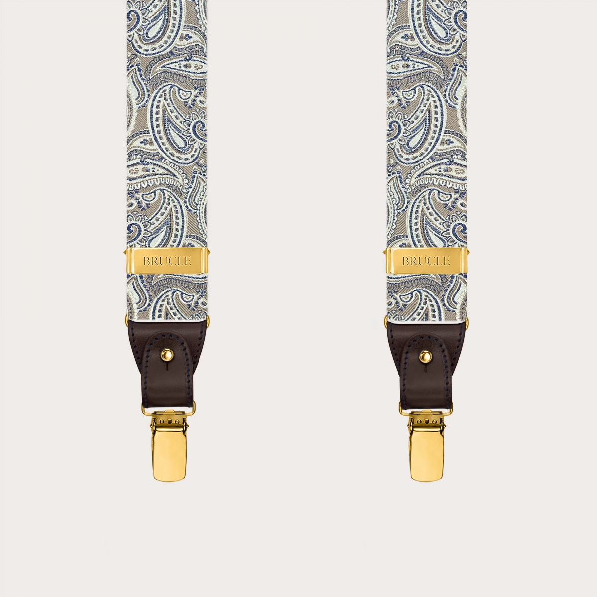 Bretelle uomo paisley tortora in seta con clip oro