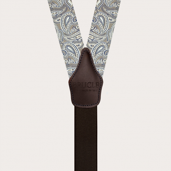 Tirantes de hombre en seda paisley color topo con clips dorados