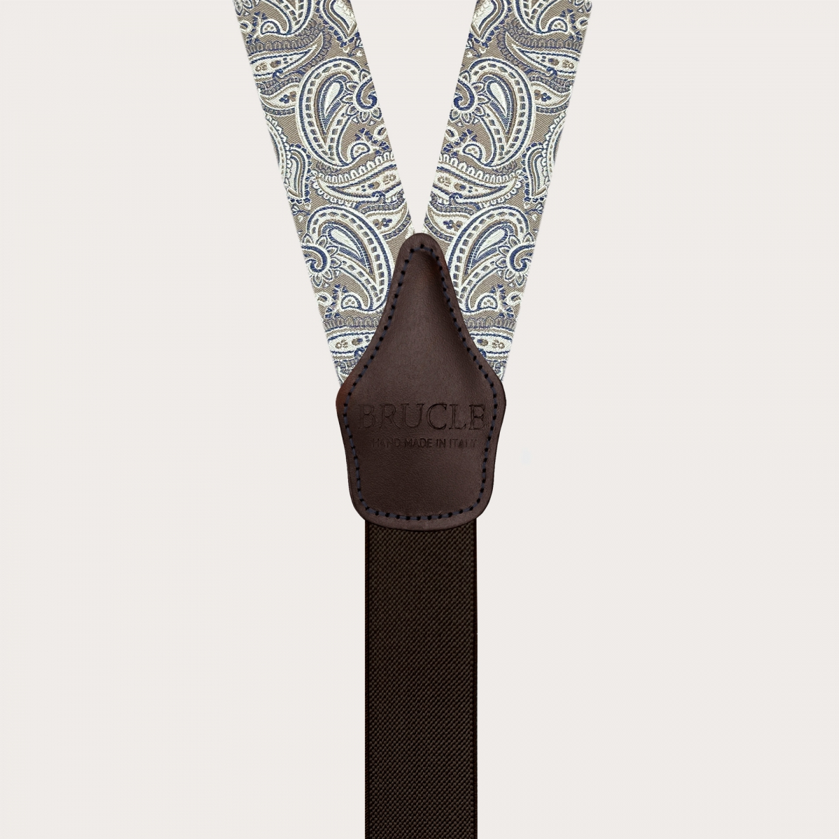 Tirantes de hombre en seda paisley color topo con clips dorados