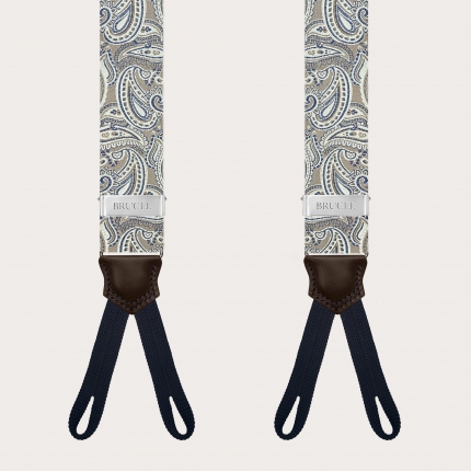 Bretelles en soie paisley taupe avec pattes pour boutons