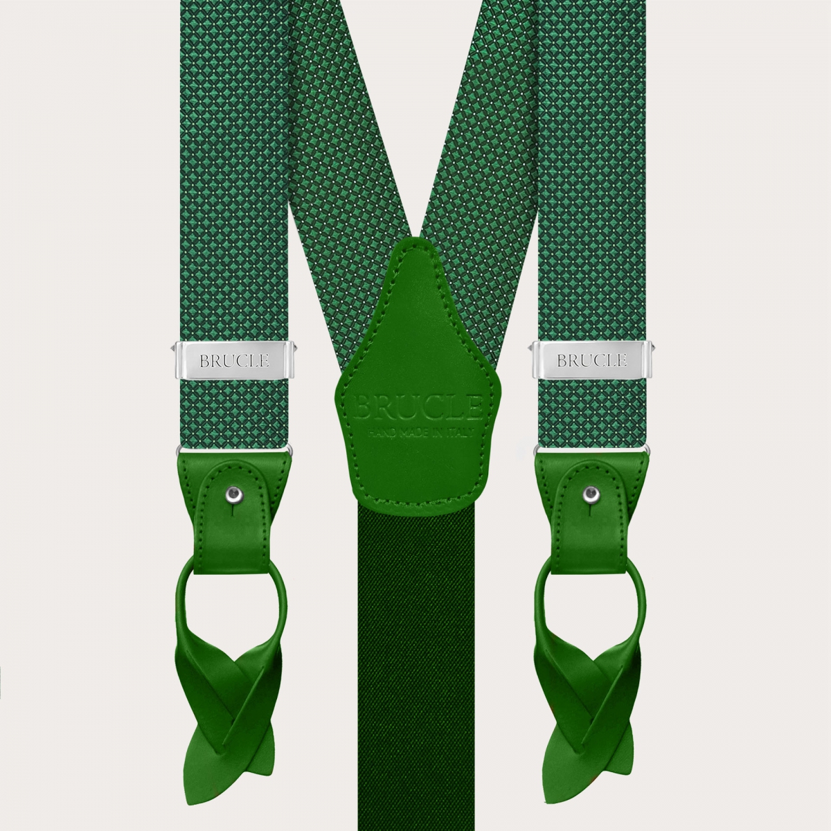 Men’s silk suspenders with green diamond pin-dot pattern