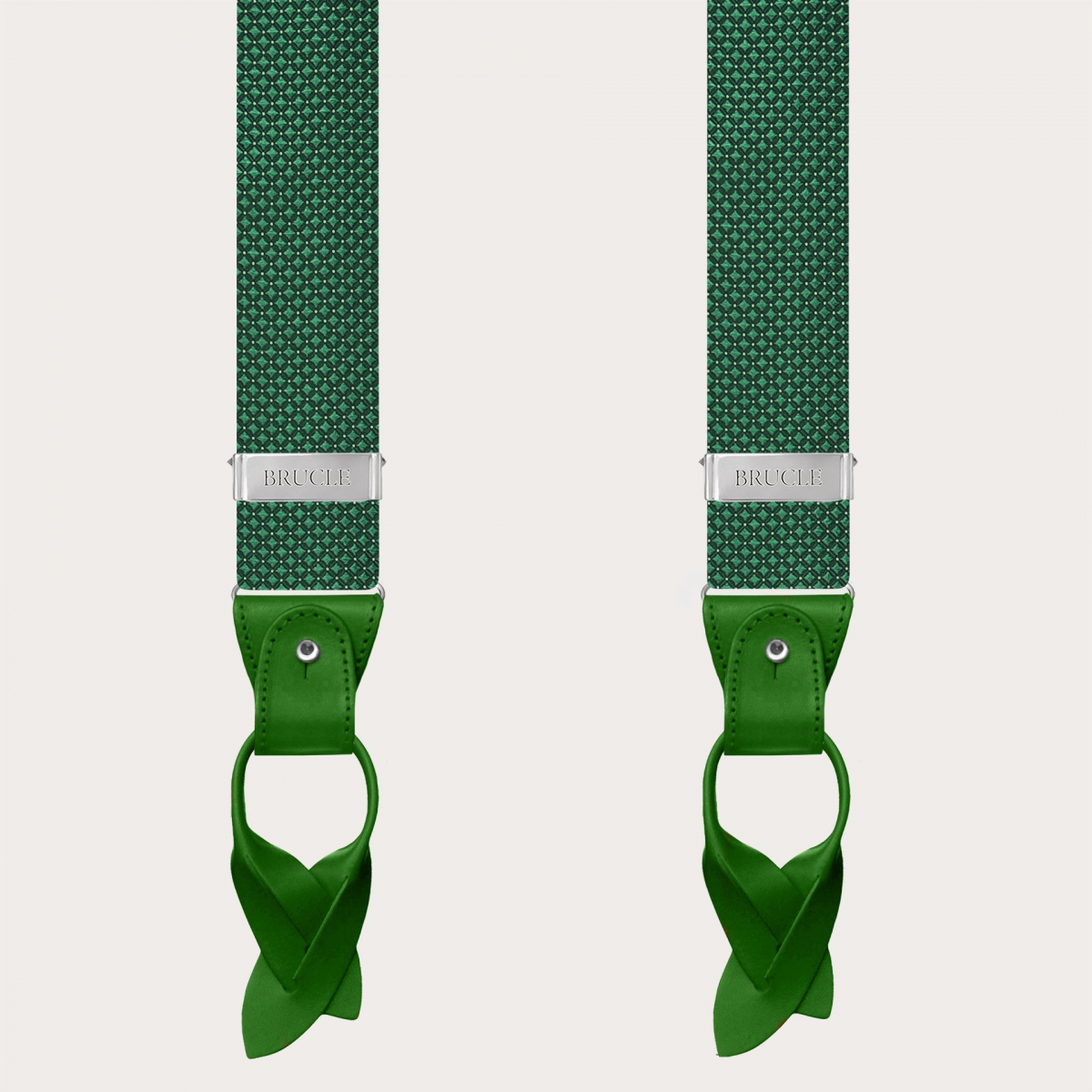 Men’s silk suspenders with green diamond pin-dot pattern