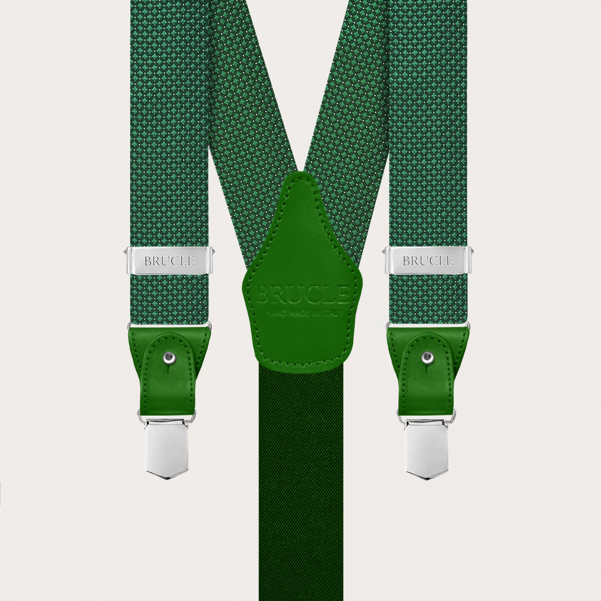 Tirantes de hombre en seda con motivo de puntos diamantados verdes