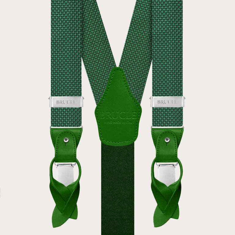Men’s silk suspenders with green diamond pin-dot pattern